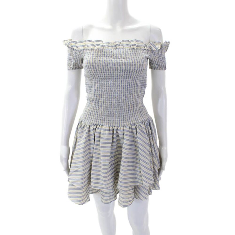 Caroline Constas Womens Metallic Cotton Blend Striped Ruched Dress Beige Size S